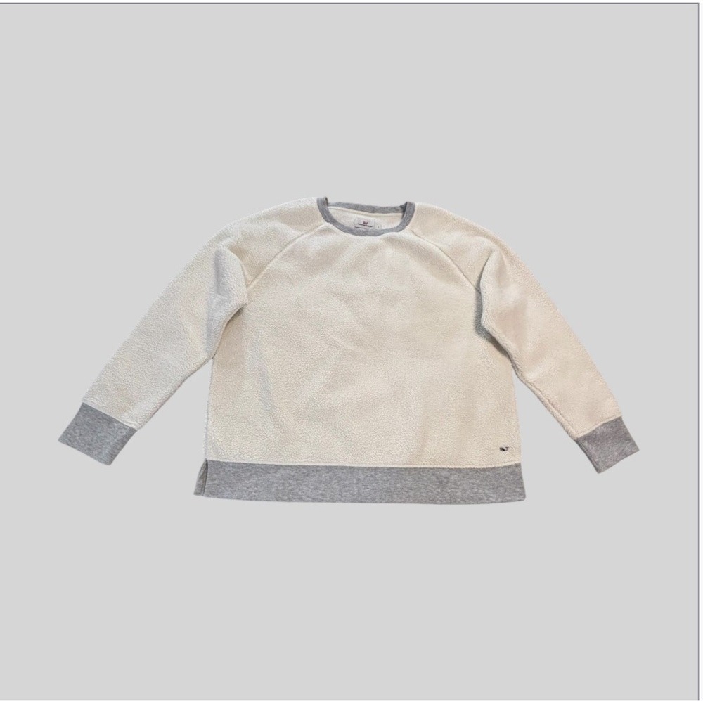 Vineyard Vines Women's Large Sherpa Fleece Crewneck Sweatshirt Ivory Gray